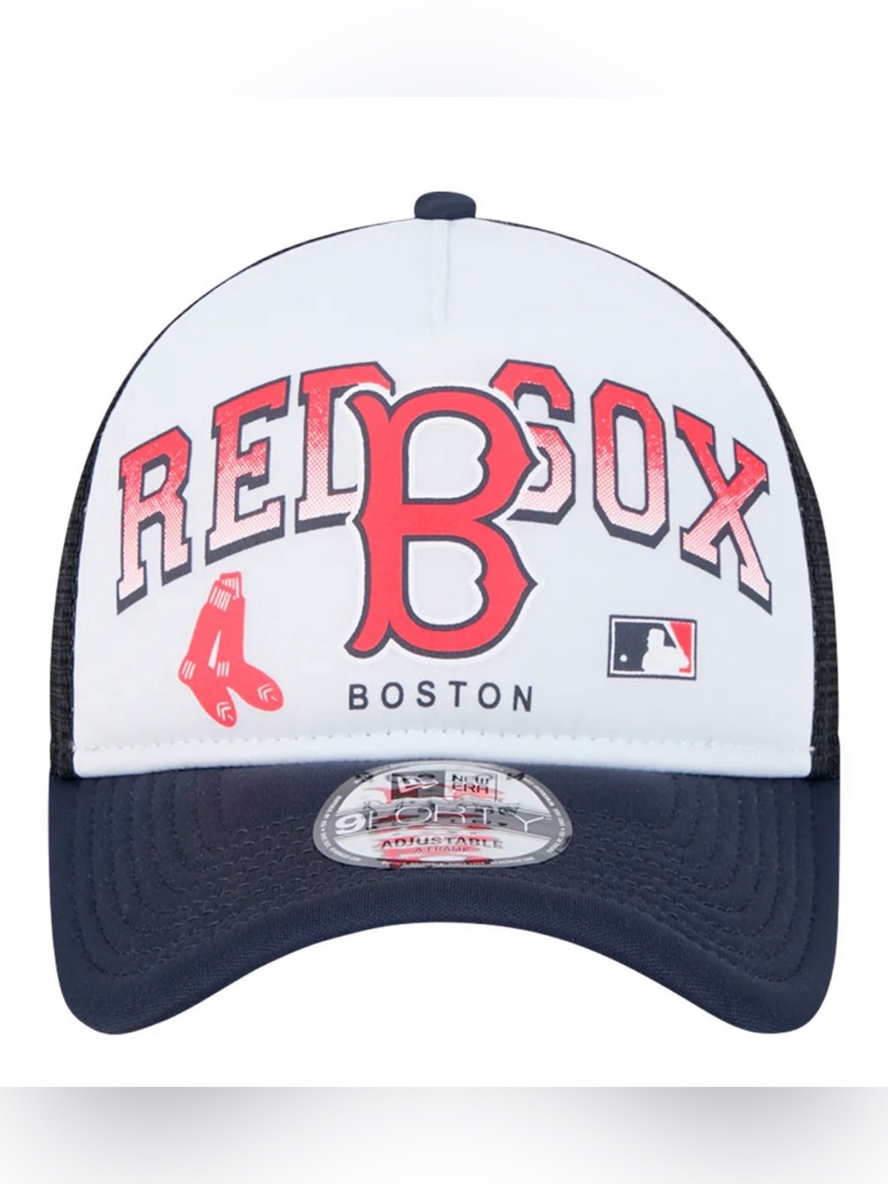 Men's Boston Red Sox New Era White Retro Wordmark 9FORTY A-Frame Trucker Adj Hat